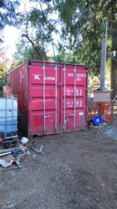 Now sitting in its new home, this shipping container will be used to store all manner of construction supplies. This will keep them dry and with the locked doors and webcams, should also keep them safe.